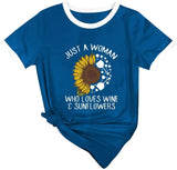 Wein Sonnenblume T-Shirt Nur eine Frau, die liebt Wein und Sonnenblumen T-Shirts