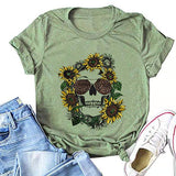 Women Sunflower Skull Leopard Skull T-Shirt