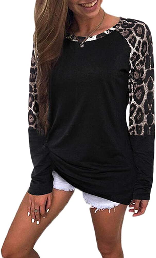 Damen Bluse mit langen Ärmeln und Leopardenmuster, Basic-Shirt