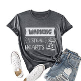 Valentines Day Heart Tees Women Warning I Steal Hearts Funny Graphic Shirt