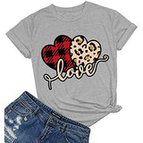 T-Shirt femme Buffalo Plaid &amp; Leopard Love, chemise de saint-valentin