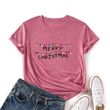 T-Shirt joyeux noël pour femmes, chemise avec lumières de noël