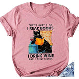 Damen Das ist, was ich tue. Ich lese Bücher. Ich trinke Wein und ich weiß Dinge. Katze. Vintage. Haustierliebhaber. T-Shirt