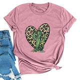 Women Cactus Leopard Heart T-Shirt Cactus Shirt