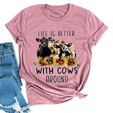 Women Life is Better with Cows Around T-Shirt Sunflower Cow Heifer T-Shirt
