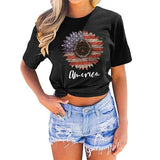 T-Shirt tournesol drapeau américain pour femmes, chemise graphique tournesol