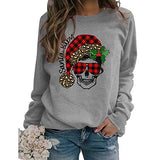 Sweat-shirt à manches longues pour femmes, à carreaux de buffle, père noël, bébé, crâne de noël