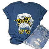 Frauen Messy Haar Bun Sonnenblume T-Shirt Messy Bun Schädel Shirt
