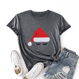 Women Santa Hat Cute Eyes Graphic Christmas T-Shirt