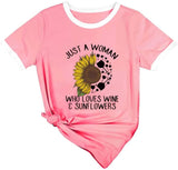 Wein Sonnenblume T-Shirt Nur eine Frau, die liebt Wein und Sonnenblumen T-Shirts