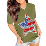 Women Short Sleeve Patriotic Star T-Shirt American Flag Shirt