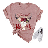Women Blessed Mama Bull Skull T-Shirt Floral Mama Shirt