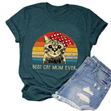 Women Vintage Best Cat Mom Ever T-Shirt Retro Gift Tee for Cat Lover