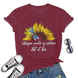 Damen T-Shirt mit Aufschrift „Words of Wisdom“, Schmetterling, Sonnenblume
