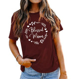 Blessed Mama Shirt Women Floral Mom T-Shirt