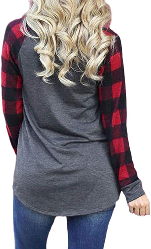 Women Fashion Long Plaid Gnomies Blouse Christmas Shirt