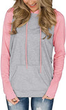 Damen Kontrastfarbe Raglanärmel Kapuzentasche Shirt Modische Bluse