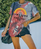 T-shirt arc-en-ciel soleil et café pour femmes