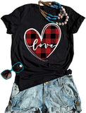Women Buffalo Plaid & Leopard Heart T-Shirt