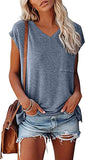 Fashion V-Neck T-Shirt with Pocket Tunic Shirt for Women