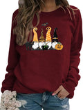Damen Schwarze Katze Gnome Kürbis Fledermaus Halloween Kostüm Sweatshirt