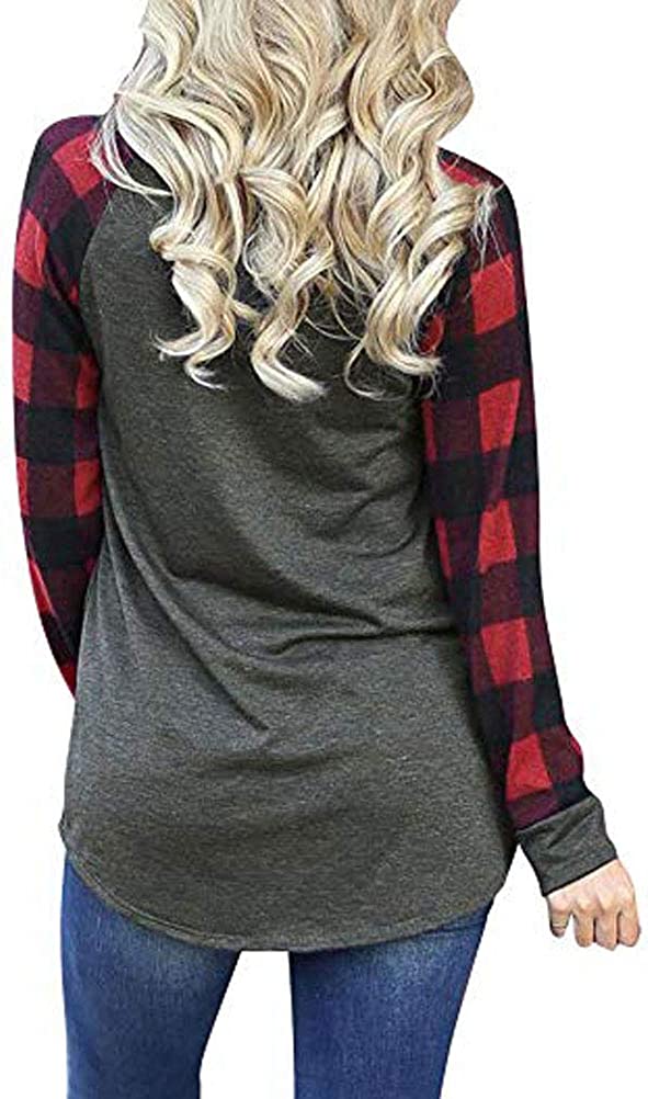 Damen Bluse mit einfarbigen Karoärmeln und Tunika-Shirt