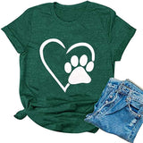 Women Dog Paw Love Heart T-Shirt Dog Mom Shirt