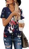 Fashion V Neck Floral T-Shirt Leopard Shirt Tunic Shirt for Women