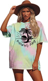 T-Shirt mit Aufdruck „Summer Vibes“ für Damen, Sommershirt, Batikmuster, modisches Grafik-T-Shirt