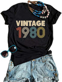 T-Shirt d'anniversaire Vintage 1980 pour femmes