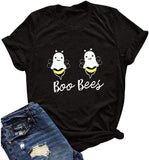 Women Boo Bees T-Shirt Halloween Cartoon Pumpkin Funny Shirt