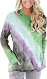 Women Colourful Gradient Long Sleeve Tie Dye Blouse with Pockets