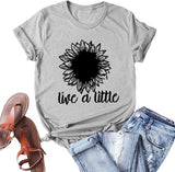 Damen T-Shirt „Live A Little“ mit Sonnenblumen-Grafik