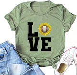 T-shirt de baseball pour femmes, tournesol, amour, chemise de baseball