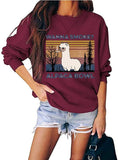 Women Wanna Smoke? Alpaca Bowl Vintage Graphic Shirt Casual Long Sleeve Sweatershirt