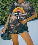 T-shirt arc-en-ciel soleil et café pour femmes