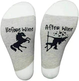 Chaussettes unisexes avant le vin après le vin, licorne amusante
