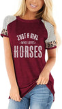 Horse Girl Farm Lover T-Shirt Women Just a Girl Who Loves Horses Tees Tops