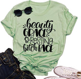 Women Beauty Grace & Resting Bitch FACE T-Shirt Graphic Shirt
