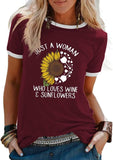 Wein Sonnenblume T-Shirt Nur eine Frau, die liebt Wein und Sonnenblumen T-Shirts