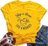 Damen T-Shirt mit Aufschrift „Skipp A Straw“