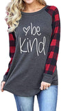 Women Long Plaid Sleeve Be Kind Blouse Kindness Shirt