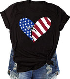 Women American Flag T-Shirt Heart Faith Shirt for Independence Day