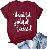 Thankful Grateful Blessed Women T-Shirt Thanksgiving Shirt