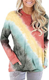 Women Colourful Gradient Long Sleeve Tie Dye Blouse with Pockets
