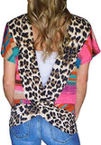 T-Shirt rayé à la mode pour femmes, T-Shirt léopard à dos ouvert