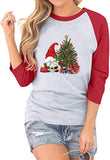 Damen T-Shirt mit Weihnachtsmann- und Weihnachtsbaum-Motiv und Raglan-Ärmeln