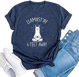 FZLYE Damen-T-Shirt mit „Llamast'ay 6 Feet Away“-Buchstabendruck, kurzärmliges Shirt mit Lama-Grafik