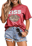 Women Kiss Leopard Lips T-Shirt Lipstick Hollow Out Shirt