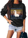 Women Wanna Smoke? Alpaca Bowl Vintage Graphic Shirt Casual Long Sleeve Sweatershirt
